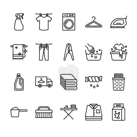 Ilustración de Conjunto de iconos de esquema de lavandería - Imagen libre de derechos