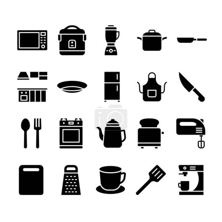 Téléchargez les illustrations : Set of Kitchen Icons Glyph Style - en licence libre de droit