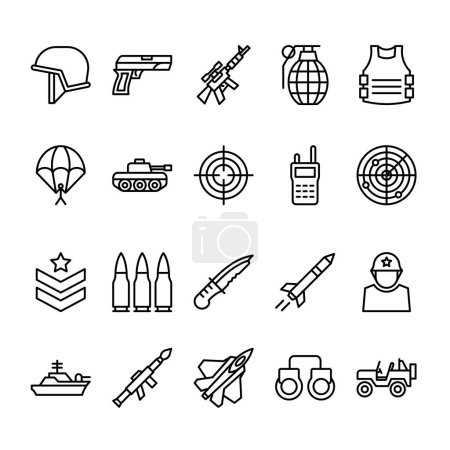 Illustration for Set of army outline icon style - Royalty Free Image