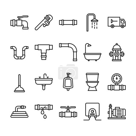 Illustration for Set of plumber tools outline icon style - Royalty Free Image