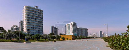 Photo for Panoramic view of the linear park of Crespo in Cartagena de Indias (Colombia), adjacent to the main buildings of the tourist area. - Royalty Free Image