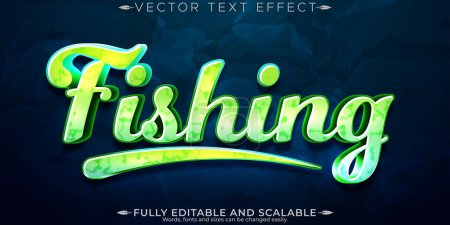 Fishing text effect, editable fisher and ocean text style