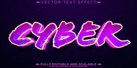Illustration for Cyber text effect, editable future and neon text style - Royalty Free Image