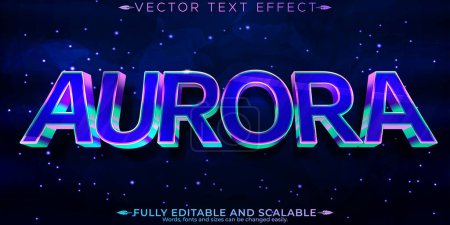 Illustration for Aurora text effect, editable northern lights and polar lights cu - Royalty Free Image