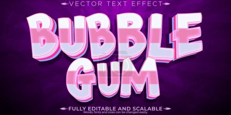 Illustration for Bubble gum candy text effect, editable sugar and sweet text styl - Royalty Free Image