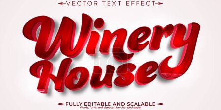 Efecto de texto de vino, restaurante editable y estilo de texto rojo