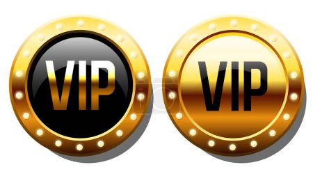 Illustration for VIP badge or label. Vector set of gold medallions with the inscription vip. Vector clipart. - Royalty Free Image