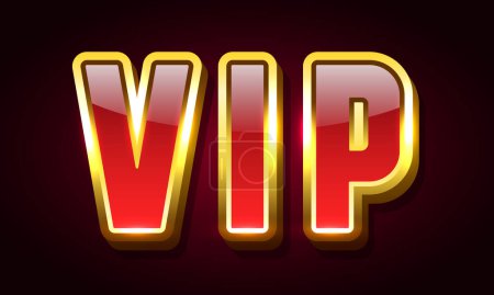 Illustration for VIP badge or label. Red letters with gold frame. Vector clipart. - Royalty Free Image