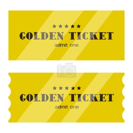 Illustration for Golden ticket. A set of golden tickets with the inscription "admit one" and stars. - Royalty Free Image