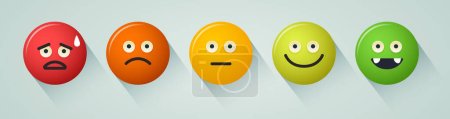 Illustration for Likert scale. Rating scale or pain scale in the form of emoticons. Vector clipart isolated on blue background. - Royalty Free Image