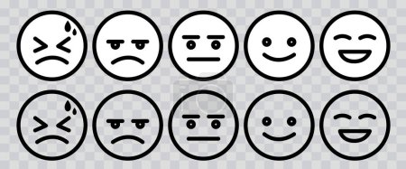 Illustration for Likert scale. Rating scale or pain scale in the form of emoticons. Vector clipart isolated on transparent background. - Royalty Free Image