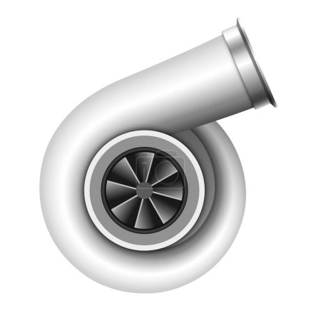 Turbocharger. Realistic vector icon. 3D turbine. Vector clipart isolated on white background.