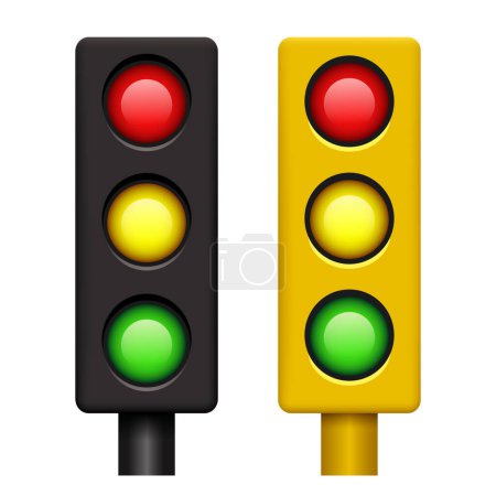 Traffic light. Realistic 3D traffic light. Black and yellow traffic lights. Vector clipart.