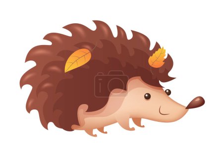 Illustration for Hedgehog. Hedgehog with yellow leaves on needles. 3d clipart isolated on white background. - Royalty Free Image