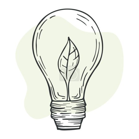 LED Lightbulb. Lightbulb with a leaf inside. Vector clipart in sketch style.