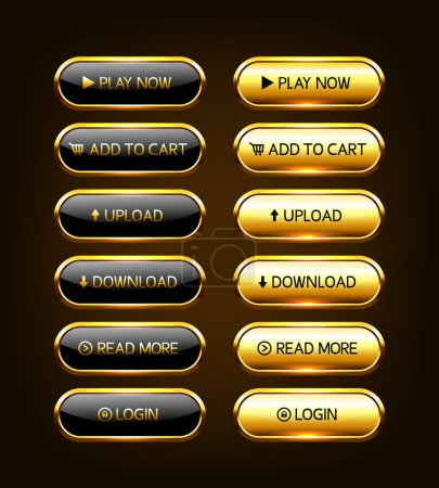 Ilustración de Botones de oro para sitio web. Botones de lujo para diseño web. Conjunto de vectores - Imagen libre de derechos