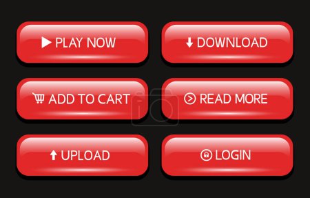 Ilustración de Botones rojos para el sitio web. Botones de lujo para diseño web. Conjunto de vectores - Imagen libre de derechos