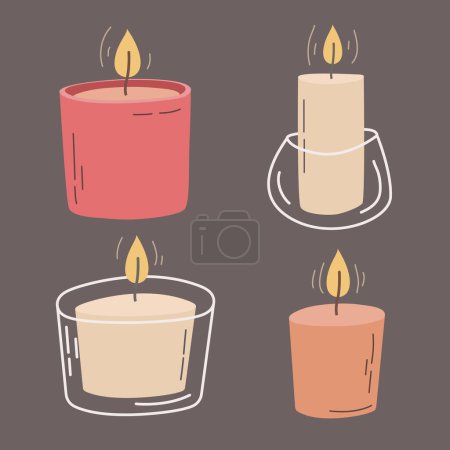 Illustration for Scented candle. Set of vector flat illustrations. - Royalty Free Image