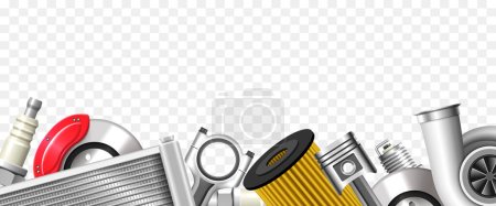 Auto parts border isolated on transparent background. Vector realistic illustration.