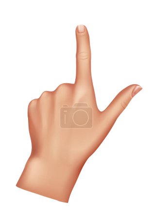 Pointing gesture. Hand with index finger pointed forward. Vector 3D illustration isolated on white background.