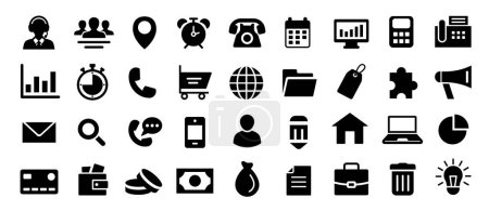 Big set of business icons. Icons on the theme of business and finance. Black flat vector icons.