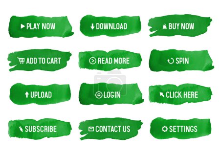 Illustration for Watercolor green buttons for web design. Big set of vector buttons. - Royalty Free Image