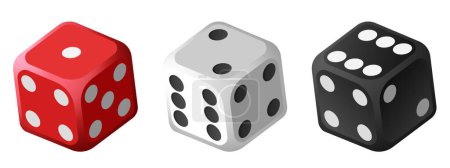 Set of dice. Black, red and white dice. Vector 3D illustration.