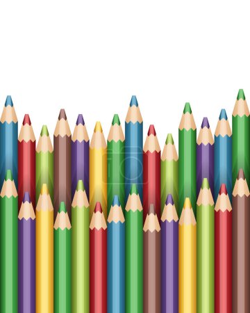 Pencil border. Multicolored pencils on a white background. Vector clipart.