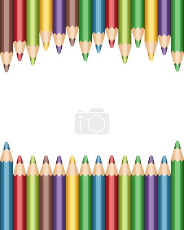 Frontera a lápiz. Lápices multicolores sobre fondo blanco. Clipart vectorial.