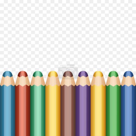 Pencil border. Multicolored pencils on a white background. Vector clipart.