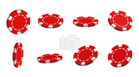 Set of 3D chips. Red vector chips isolated on white background.