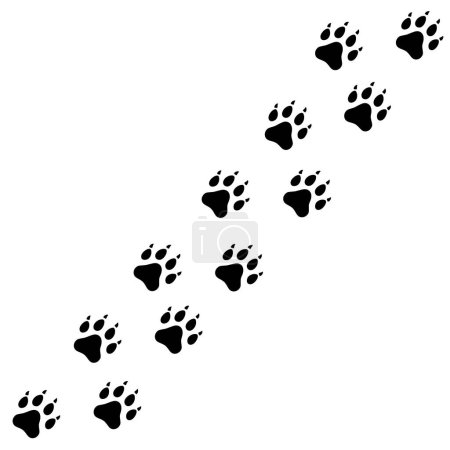 Des traces de chien. Empreinte patte. Une ligne d'empreintes. Modèle vectoriel. Illustration isolée sur fond blanc.