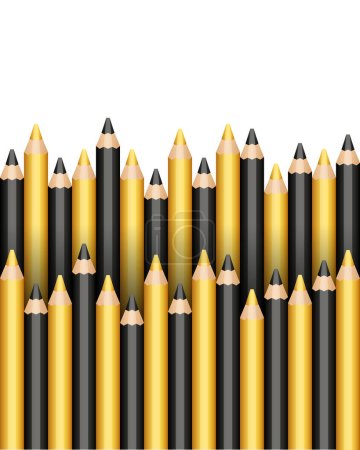 Black and yellow pencils. Vector border isolated on white background.