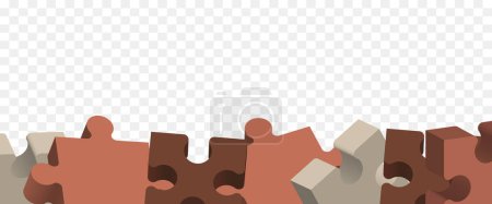 Border made of puzzle pieces. Vector illustration isolated on transparent background.