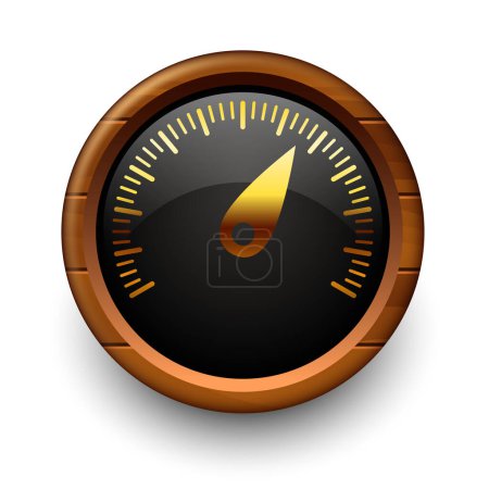Speedometer in a wooden frame. Vector 3D clipart isolated on a dark background.