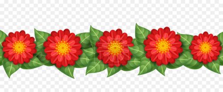 Illustration for Border or garland of flowers. Vector illustration isolated on transparent background. - Royalty Free Image