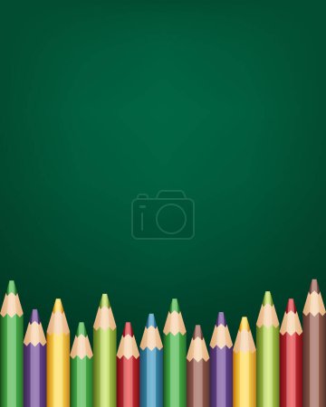 Pencils on a school board. Empty Blackboard and border of pencils. Vector illustration.