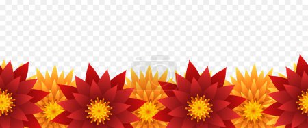 Illustration for Seamless floral border. Frame of yellow and red flowers. Vector illustration isolated on transparent background. - Royalty Free Image