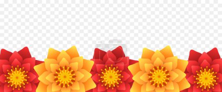Illustration for Border or frame of flowers. Vector illustration isolated on transparent background. - Royalty Free Image