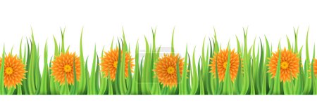 Illustration for Seamless grass with flowers. Border of grass and flowers. Vector illustration. - Royalty Free Image