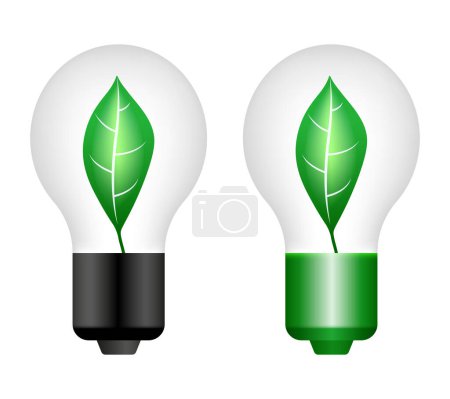 LED Lightbulb. Lightbulb with a leaf inside. Vector clipart.	