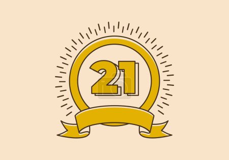 Ilustración de Vintage insignia círculo amarillo retro con el número 21 en ella - Imagen libre de derechos