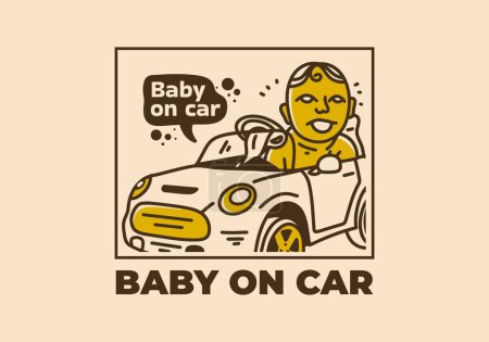 Illustration for Vintage illustration design of baby on car - Royalty Free Image