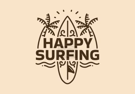 Ilustración de Diseño de ilustración de arte vintage de un signo de surf feliz - Imagen libre de derechos