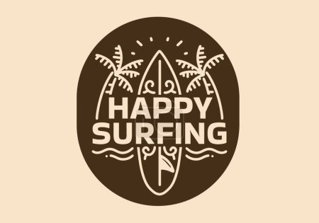 Illustration for Vintage art illustration design of a happy surfing sign - Royalty Free Image