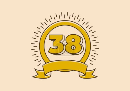 Illustration for Vintage retro yellow circle badge with number 38 on it - Royalty Free Image