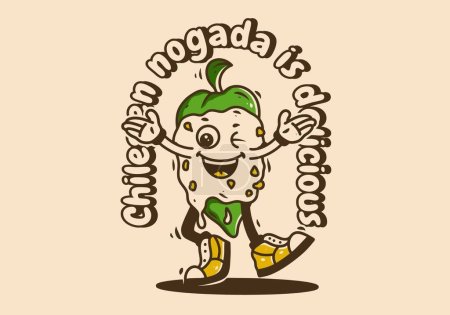 Ilustración de Mascot character design of walking Chiles en nogada wit happy face - Imagen libre de derechos