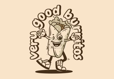 Téléchargez les illustrations : Mascot character design of walking mexican burritos with happy face - en licence libre de droit