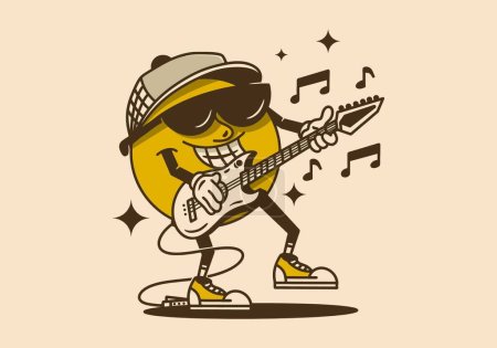 Mascot character design of a yellow ball playing rock music with guitar
