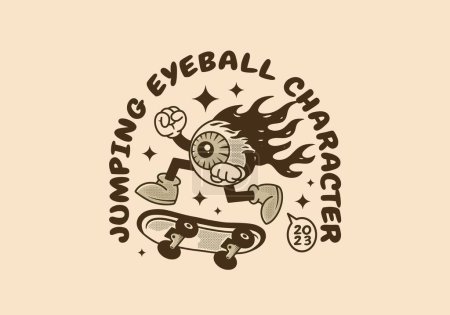 Illustration for Vintage mascot character design of eyeball jumping on skate board - Royalty Free Image
